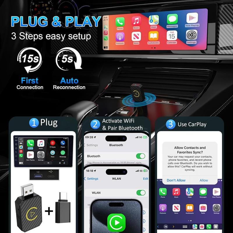 Mini Wireless Apple CarPlay Adapter, for both Apple and Android